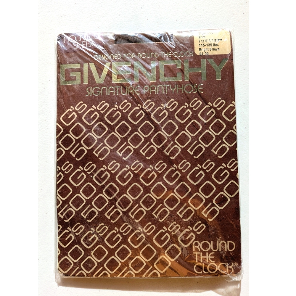 Vintage Givenchy Logo Pantyhose 500 G Bright Brown Sheer 70s Designer Nylons